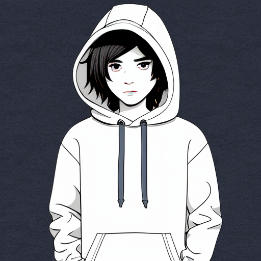  anime teenage boy wearing a dark blue hooded jumper with the hood up and his eyes are bright purple