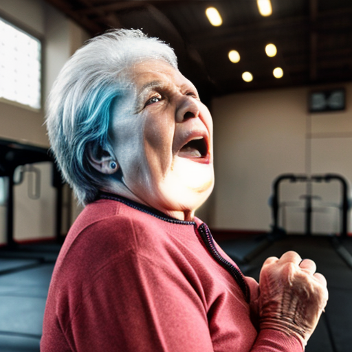 old lady yelling in empty gym