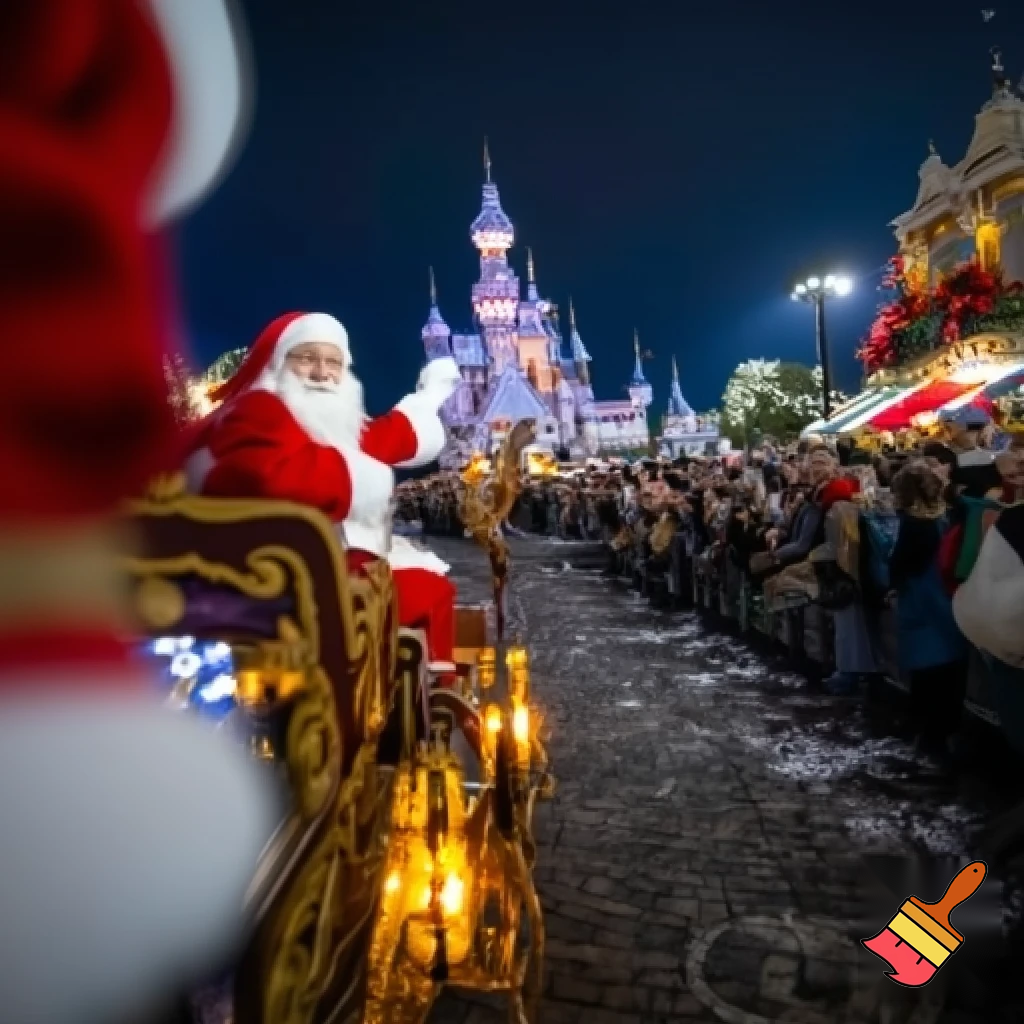 Santa Claus, France parade Paris Disneyland Santa sleigh castle