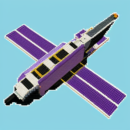 A pixel art space ship called Comet fang with a purple colour and no background and without the name displayed and from the top view