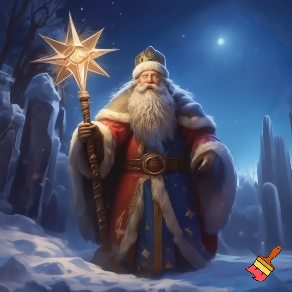 Russian Santa Claus walking stick with a star