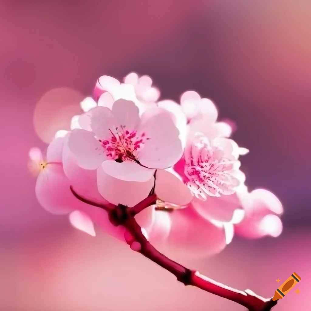 pink japanese cherry blossom single flower just out of reach, sharp focus flat color illustration