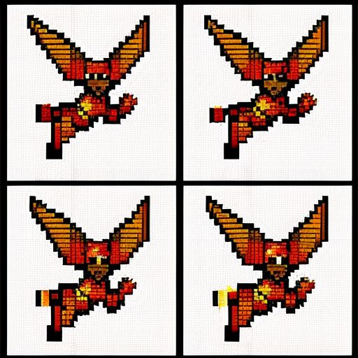 Sprite sheet, female, flying, sideway view, art pixel, 8-bit