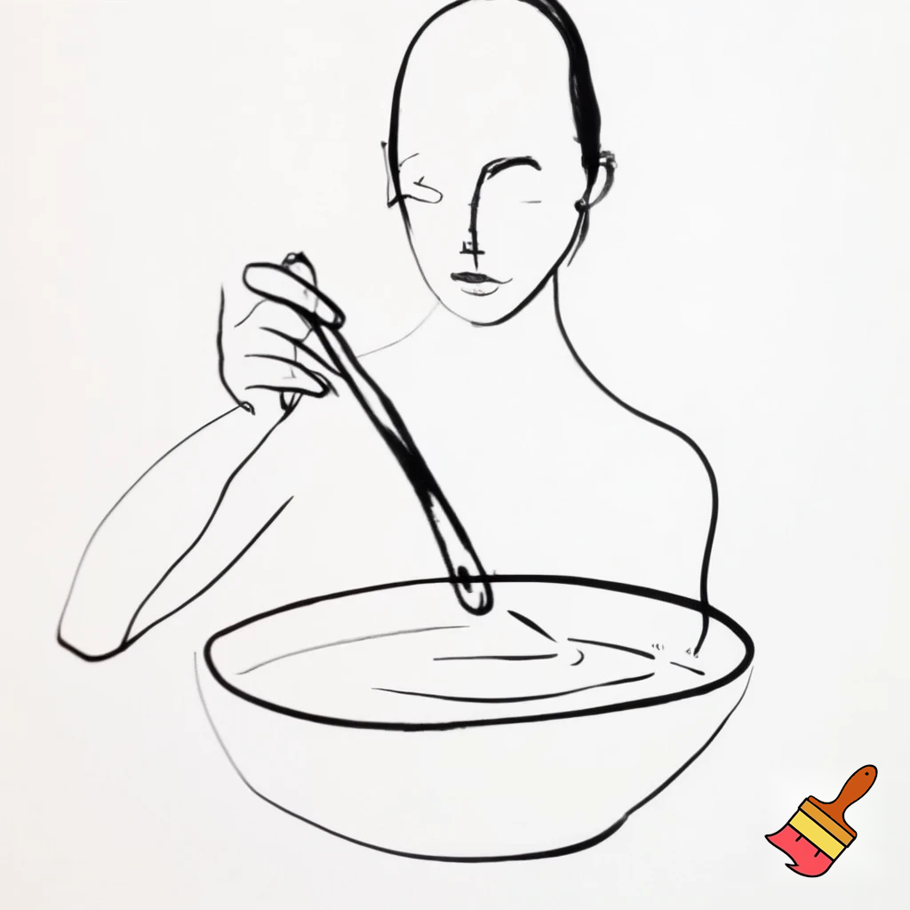 Black line drawing of someone stirring 