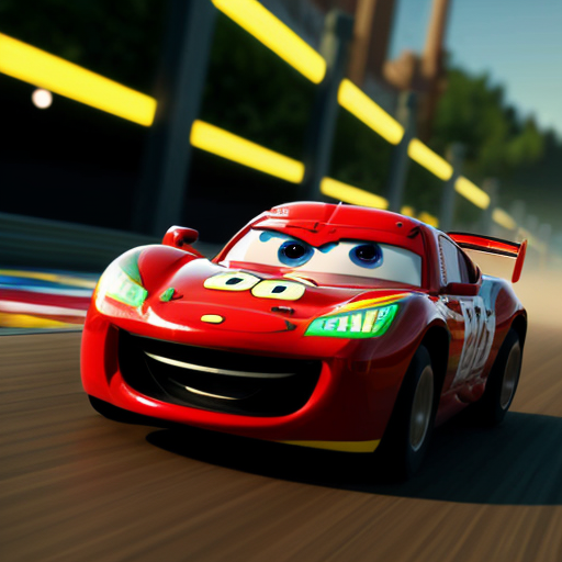 He racing speeding in piston cup dinoco 400 from cars 2006 in night scene stay in character model please 
