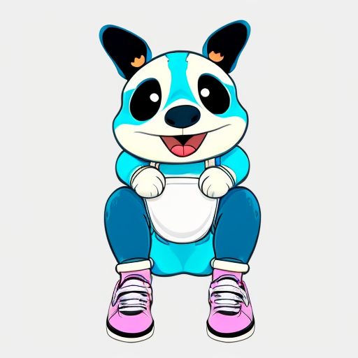 Stitch as a giant sitting down wearing his diaper and sneakers 
