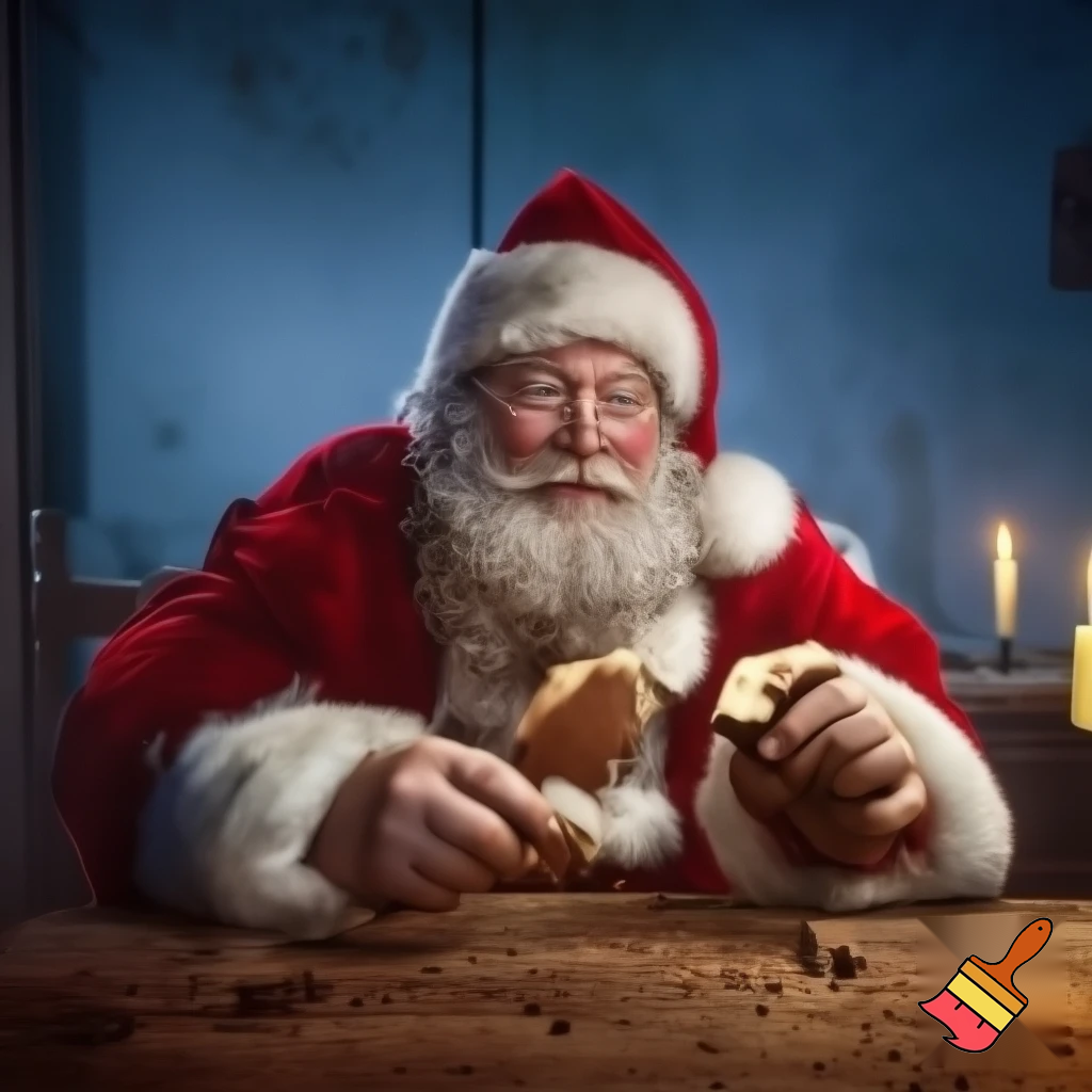 Adolf Hitler dressed as Santa eating Christmas cookies