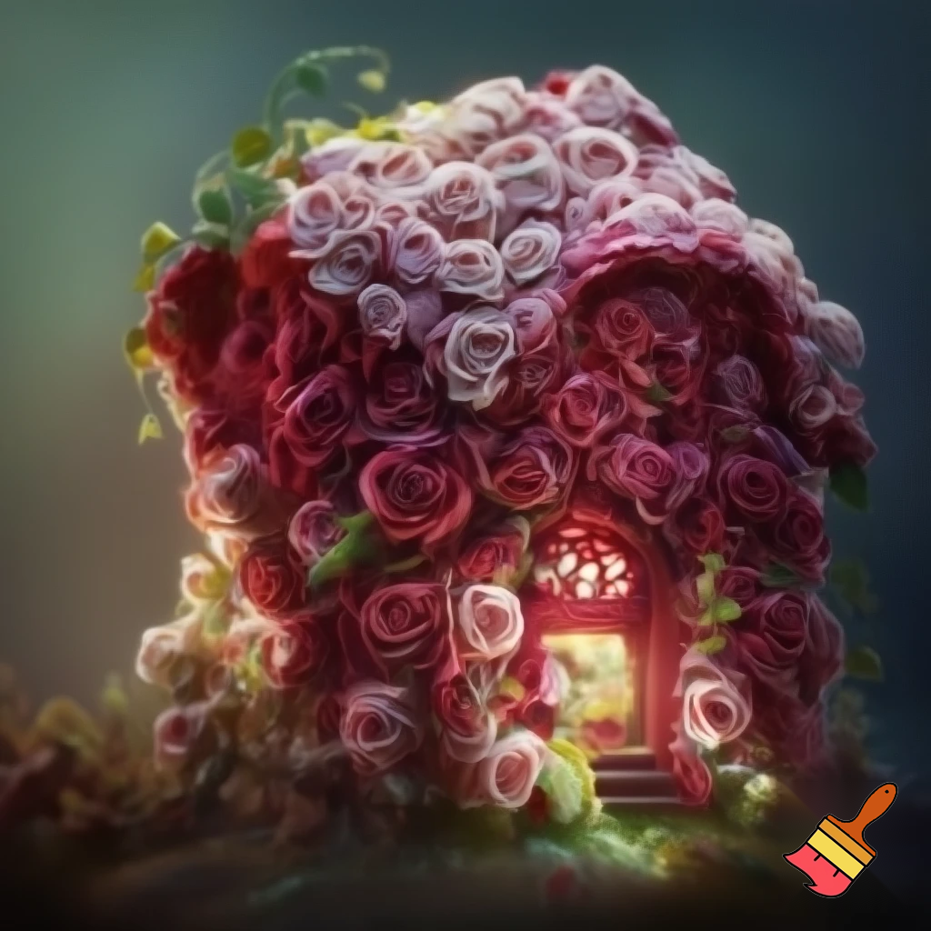 A picture of a house made out of roses
