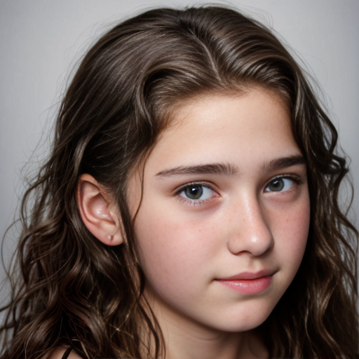 a self portrait of a 14 year old girl with wavy dark brown hair and brown eyes with a diamond face shape teenager ,