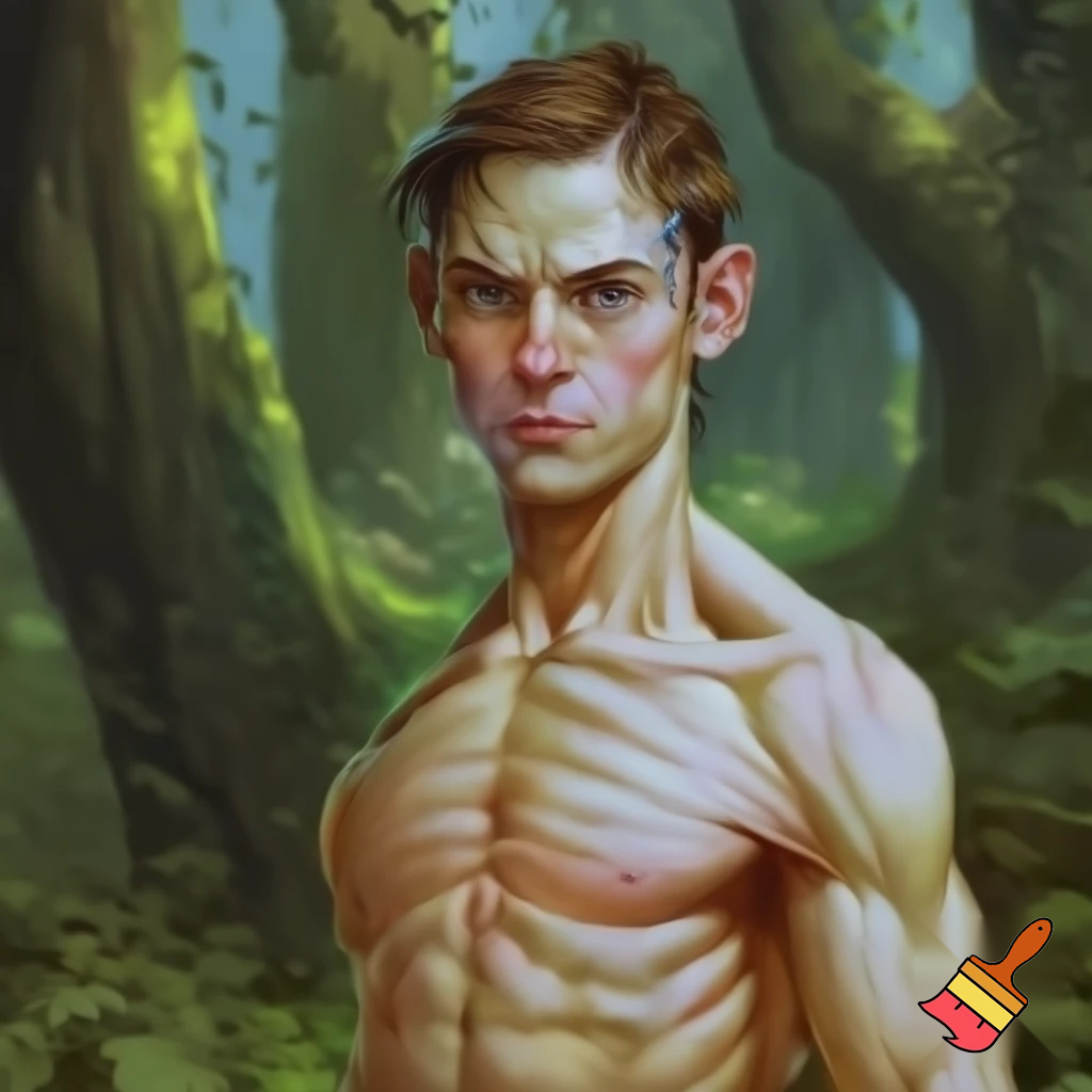 A mixed martial artist who has gone down two weight classes for a fight. His cheeks are sunken and his ribs are visible and his muscles stand out alarmingly. Nonetheless, he stands tall and steady. His eyes are watery blue, his hair is brown and his ears stick out. For once in his life, he is ready to win. Incongruously, the background is a forest.