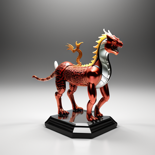 Chinese mythology hybrid creature, combination of five divine beasts: dragon, turtle, tiger, phoenix, qilin. Glossy PVC toy figure, polished plastic, highly detailed, shiny reflective surface, bright studio lighting, isolated white background, 3d render, product photography.