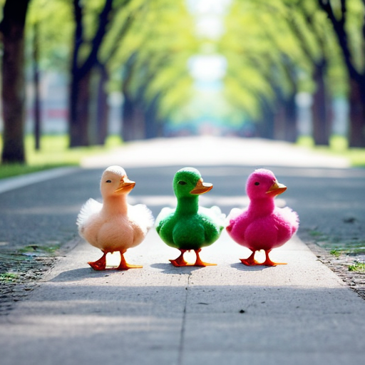 Today, pink duckling, blue duckling, green duckling are walking alone without mommy duck.