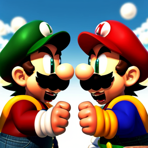 mario and luigi thumb wrestling each other on a big island, 90's dragon ball art style.