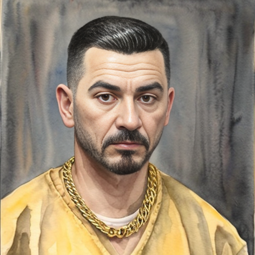  rat, evil, sinister, wearing prison outfit, mugshot style, no human, gold chain
