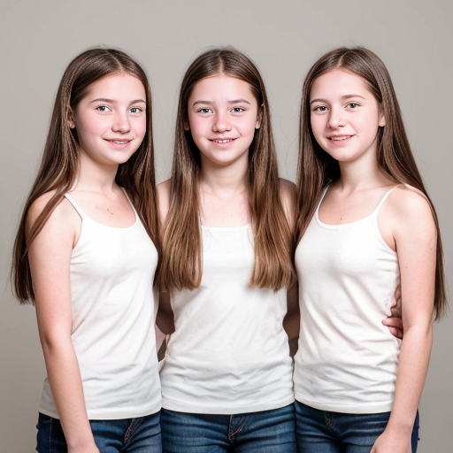 Generate a family photo of 16 year old triplet girls with black hair