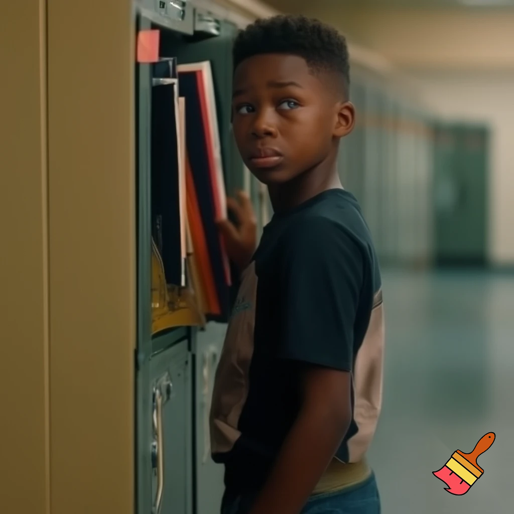 A black Boy at his locker.
