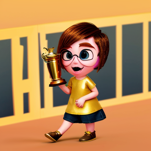 inside out style happy proud gold holding trophy one person gold cartoon animation style orange skin proud excited cute skin orange