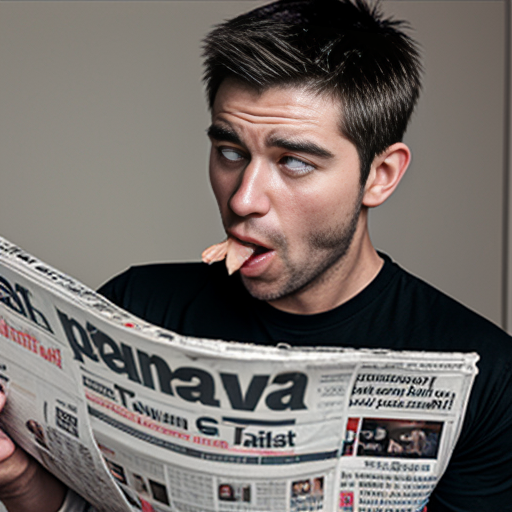 man eating newspaper