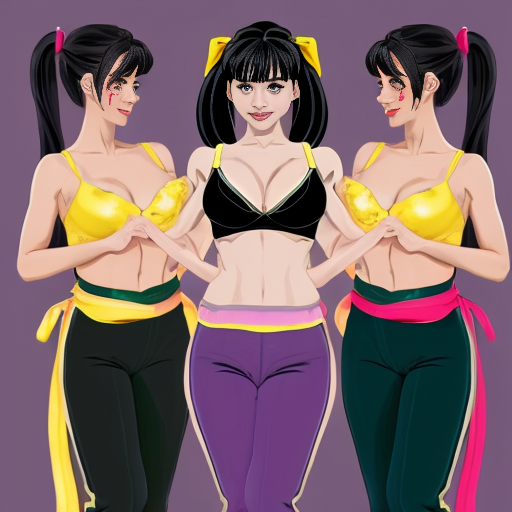 90's disney's 2d aladdin style comic dark blue background and panels of panel 1 a marching band of black haired ponytail women  with blue skin,blue harem pants red bra and red sash and red curved slippers and each playing an instrument while marching out of the remains of the belly bugle. 
Panel 2 followed by a giant black haired ponytail woman with green skin,green harem pants pink bra and pink curved slippers sash with cowbells who marches in front of a black haired ponytail woman with yellow skin, yellow harem pants, purple bra and purple sash and purple curved slippers . 
Panel 3 then the giant black haired ponytail woman with green skin,green harem pants pink bra and pink curved slippers sash with cowbells  who repeatedly steping and squishing on a black haired ponytail woman with yellow skin, yellow harem pants, purple bra and purple sash and purple curved slippers 
Panel 4 The black haired ponytail woman with yellow skin,yellow harem pants purple bra and purple sash and purple curved slippers eventually has enough and sneaks behind the giant black haired ponytail woman with green skin,green harem pants pink bra and pink sash and pink curved slippers 
panel 5 The black haired ponytail woman with yellow skin,yellow harem pants purple bra and purple sash and purple curved slippers then kicks the giant black haired ponytail woman with green skin,green harem pants pink bra and pink sash and pink curved slippers in the butt. 
Panel 6 then the giant black haired ponytail woman with green skin,green harem pants pink bra and pink sash and pink curved slippers split into three black haired ponytail women with big breast and hips green skin,green harem pants pink bra and pink sash and pink curved slippers. 