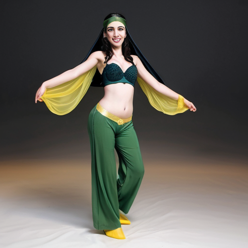 90's disney's 2d aladdin style comic black background and panels of panel 1 tiana with dark green harem pants and bra and curved slippers with both hand palms place together and hiding the bottom of her mouth with a dark green veil wrapped around her arms and attached to her head. 
panel 2 she danced with dark green harem pants barefoot with dark green bra and dark green curved slippers dark green veil wrapped around her arms and shoulders and raising legs and bounced up and down her belly and shook her hips left and right. 
panel 3 as tiana with dark green harem pants and bra and dark green curved slippers and spreading her arms, happily revealing her face to the viewer and giving a smile as she turns around shook her butt left and right. 
Panel 4 as tiana  with dark green harem pants and bra and dark green curved slippers started to fading away , except her belly, which is bouncing around. 
Panel 5 then the ball transforms into the fading in belly of snow white  with yellow harem pants and yellow bra and yellow curved slippers and a yellow veil wrapped around her arms and shoulders with her swaying her hips. 
Panel 6 snow white  with yellow harem pants, yellow bra, yellow curved slippers and yellow veil wrapped around her arms and shoulders gives a smile and winking her left eye 