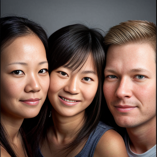 can you make a photo of a family of three thats not asian I have blonde hair and blue eyes im the wife
