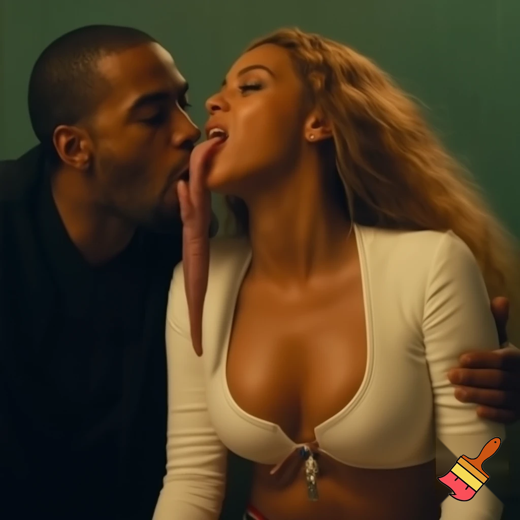 Beyonce wearing a sexy white top  " ,she is sucking a long penis of a man , ,she is with a man