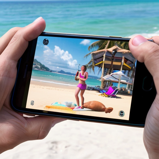 Goretzka play game on apple phone and Vanessa play game on apple phone at the beach 