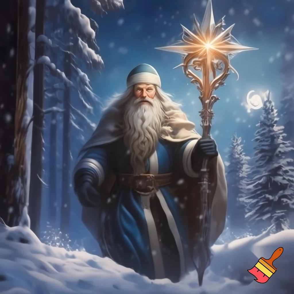 Russian Santa Claus walking stick with a star