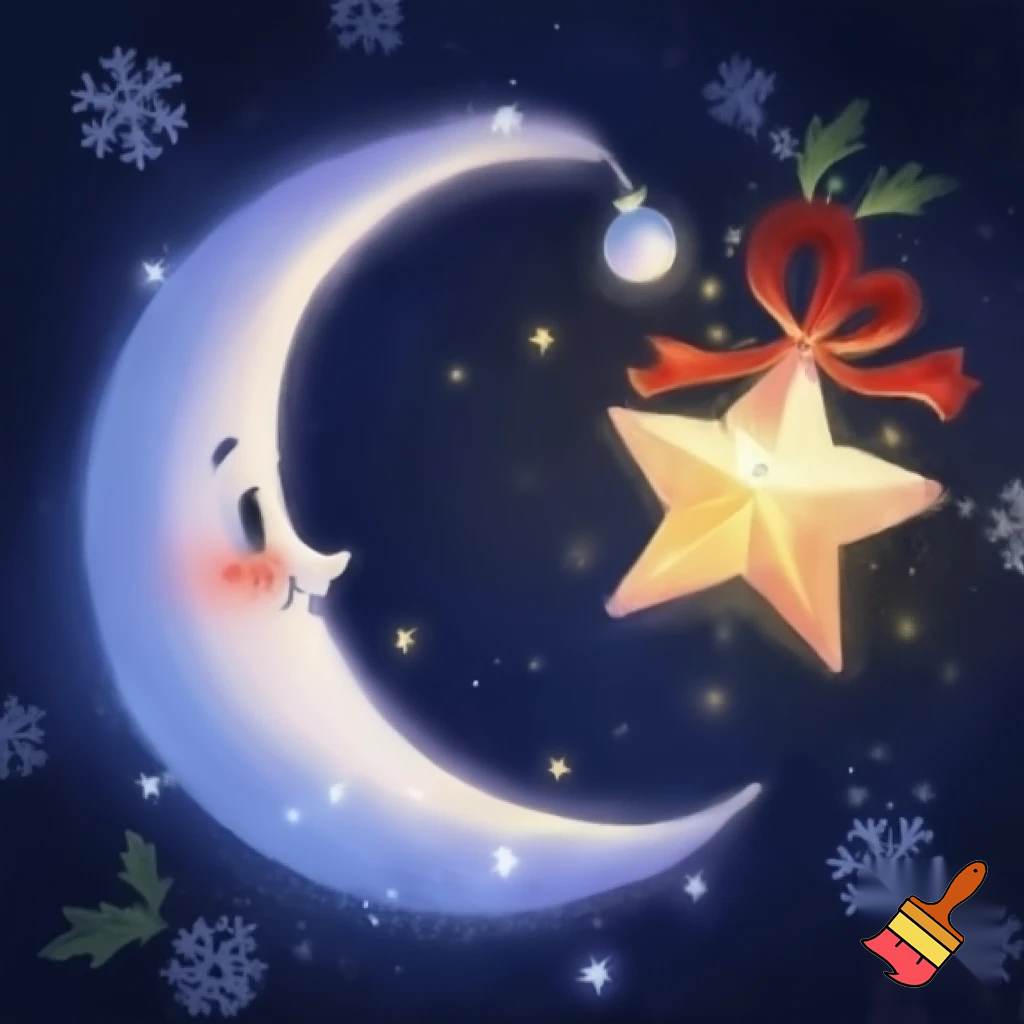 Star and moon christmas cartoon