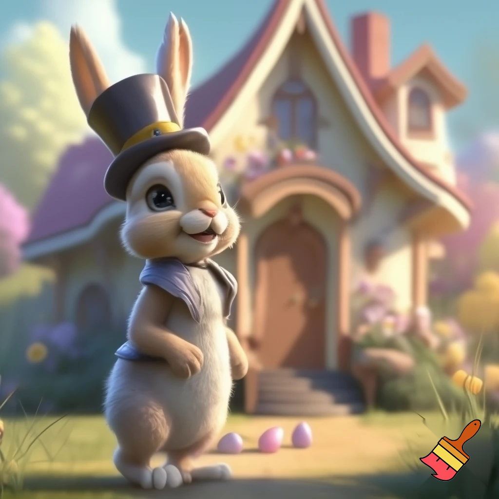 Easter bunny mascot top hat costume Easter bunny’s house