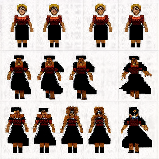 Sprite sheet, female, walking, sideway view, art pixel, 8-bit