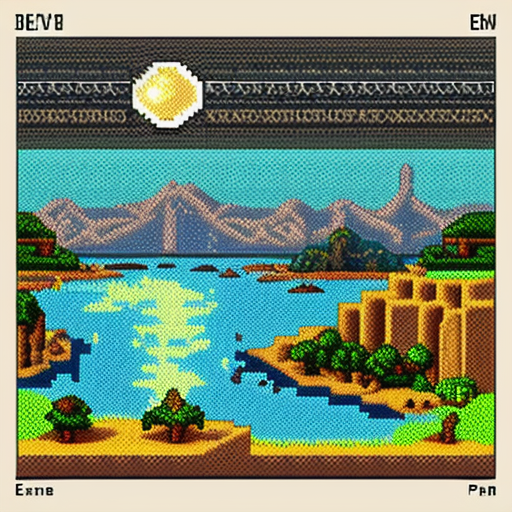 Devonian era landscapes in pixelart style 