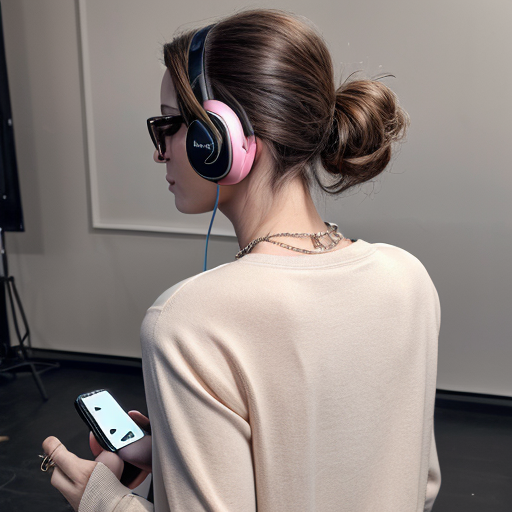 génère moi une femme de 50 ans qui a un brushing cheveux soignés , des écouteurs , elle tient un télephone ,elle porte une paire de basket colorés  , un long manteau beige , un chemisier a fleur rose clair , un jean baggy bleu , une paire de lunettes fines , a son poignet elle porte une montre  , elle porte des bijoux  en une seule image , on doit voir toute sa tenue entiere de la tete au pied , elle doit etre maquillée , et le fond derriere doit etre blanc 