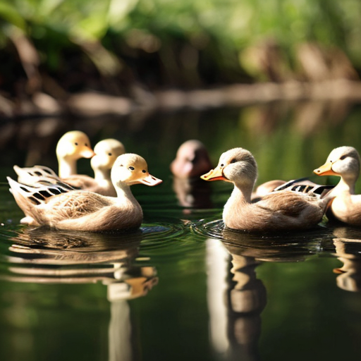 Five little ducks with accessories came back to mother duck.