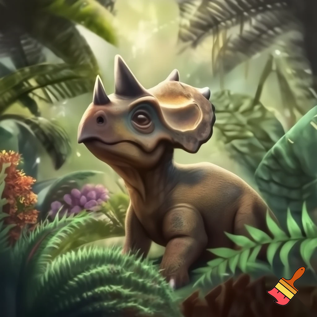 Draw a baby triceratops in the wild 