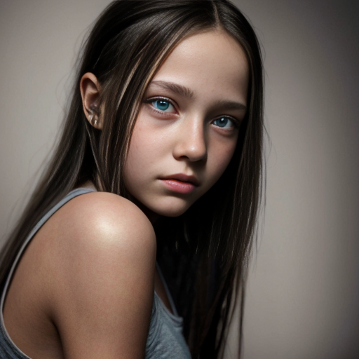 13 year old Canadian tomboy girl with long light black hair and amber eyes