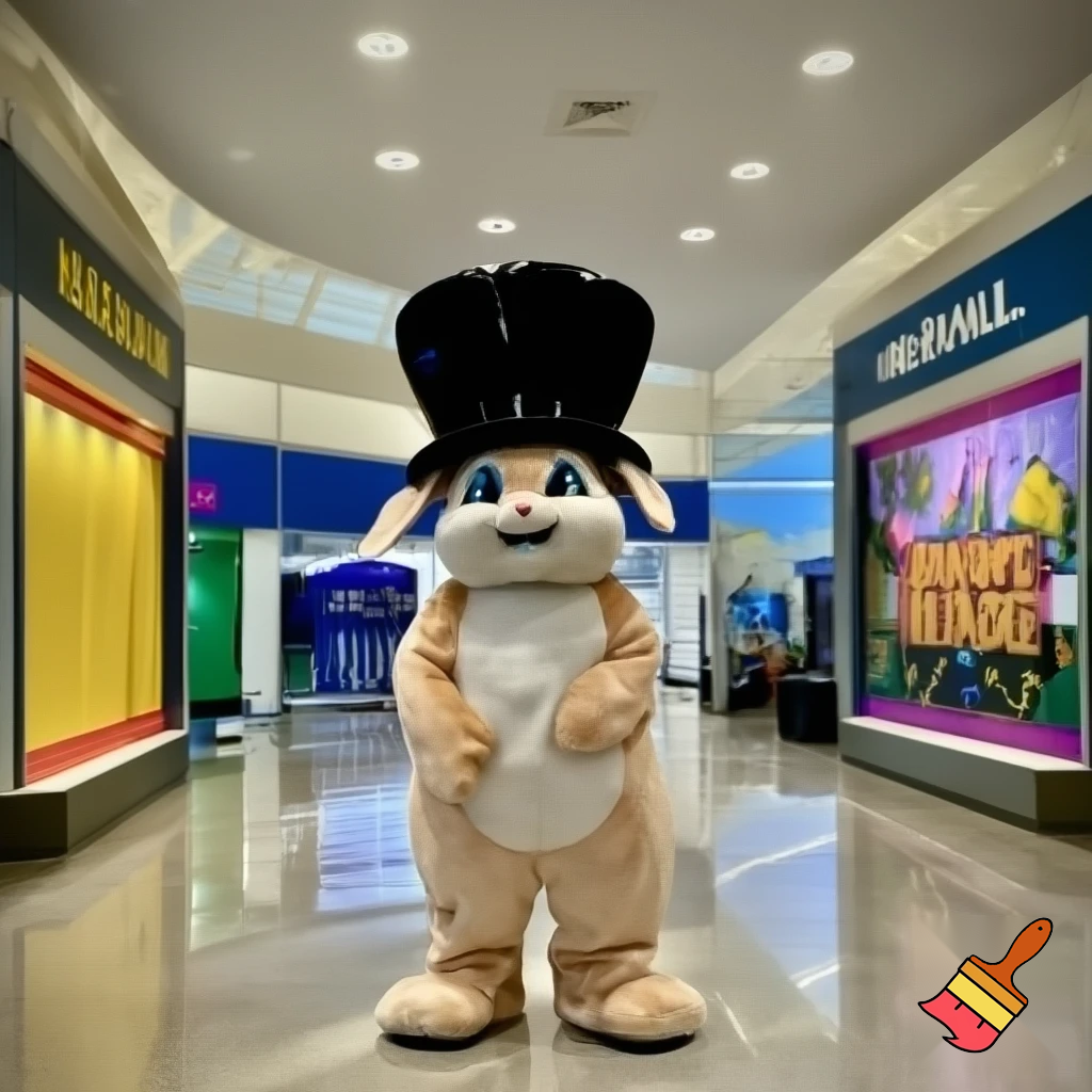 Easter bunny mascot top hat at the shopping centre mascot costume Darrell Lea magic room