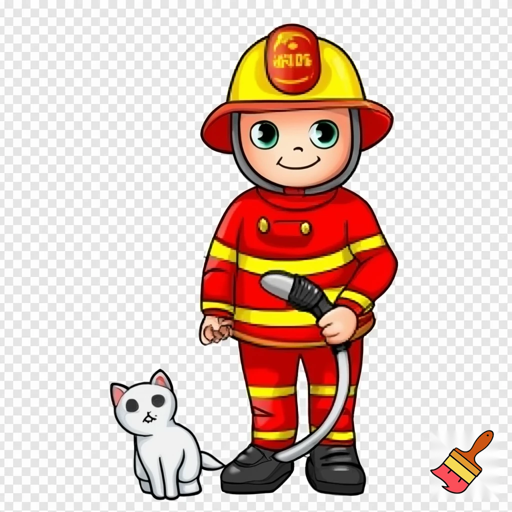 A fireman with a white cat