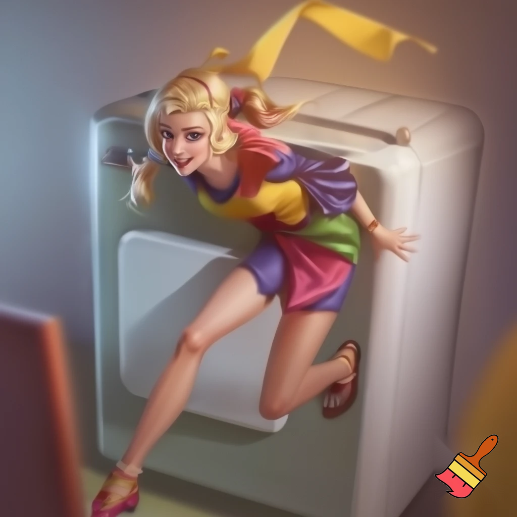 Una donna giovane e bionda che corre in costume sul bagnasciuga