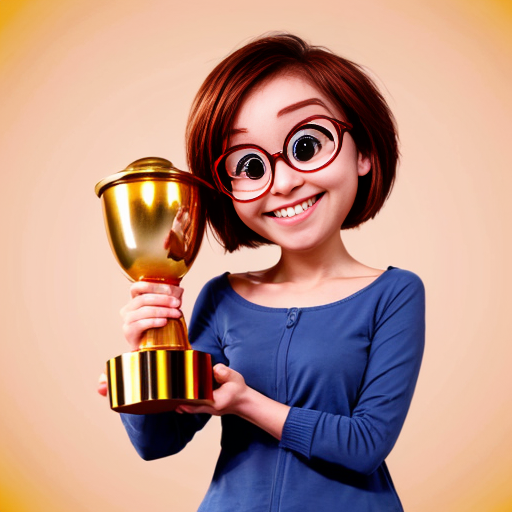 inside out style happy proud gold holding trophy one person gold cartoon animation style orange skin proud excited cute skin orange
