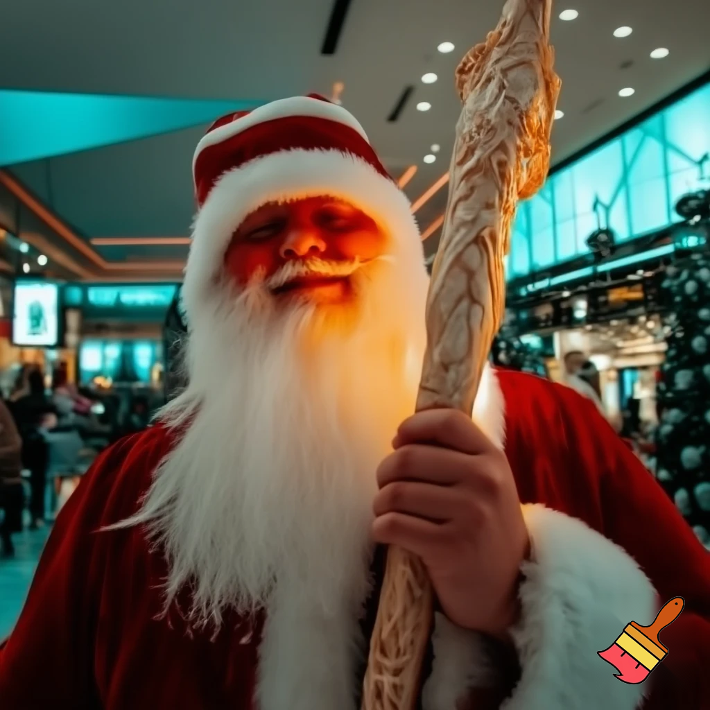 Santa Claus magic walking stick staff Russia shopping Centre