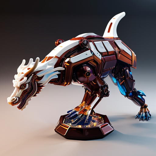 Chinese mythology mecha toy, combination of five divine beasts: dragon, turtle, tiger, phoenix, qilin. Glossy PVC plastic机甲 figure, shiny reflective surface, mechanical details, joints, armor plates, bright studio lighting, isolated white background, 3d render, product photography, highly detailed.