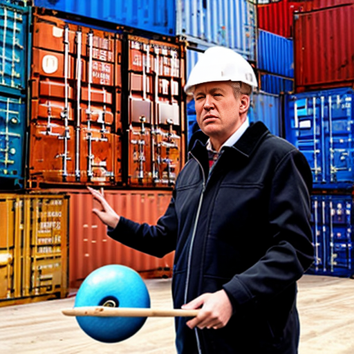 trump juggling freight containers money people countries construction musical instruments