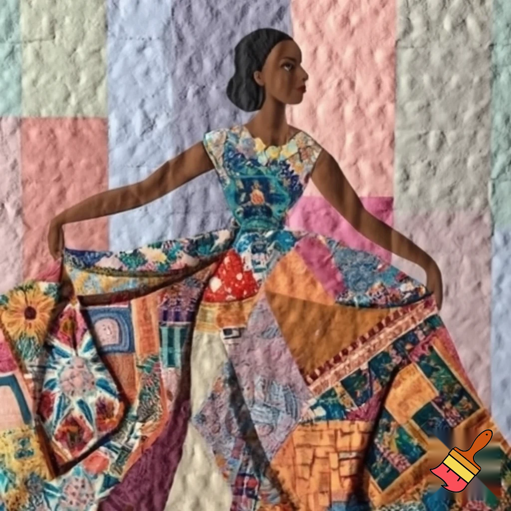 Quilted artwork of lady in a dress