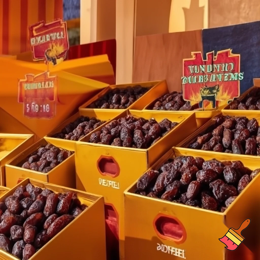 Make me a poster for a national day market stall project 5 dirhams for dates box 