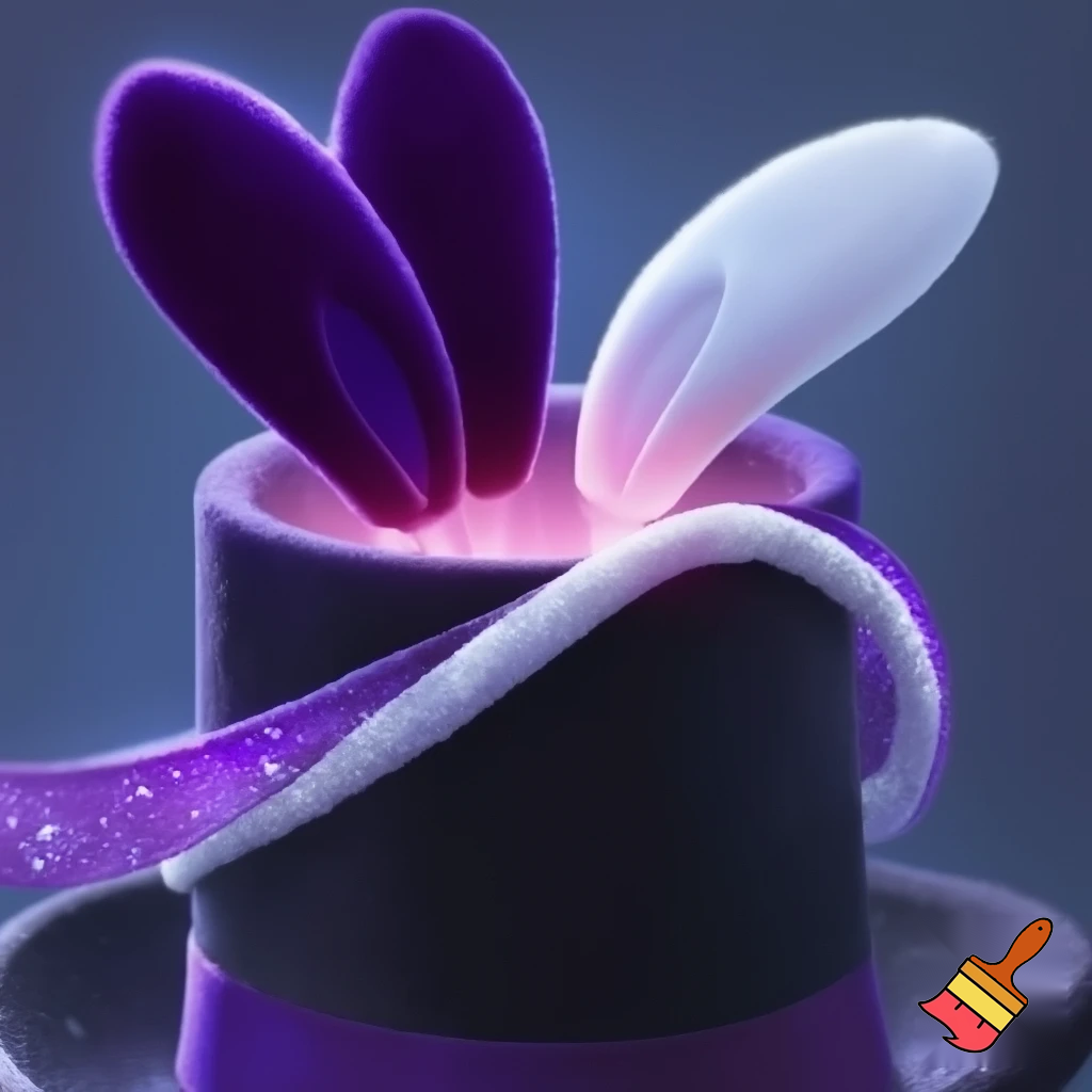 Black top hat with bunny ears velvet white and purple purple and white headband fabric and velvet glitter, purple and pink special present true special and delicate velvet