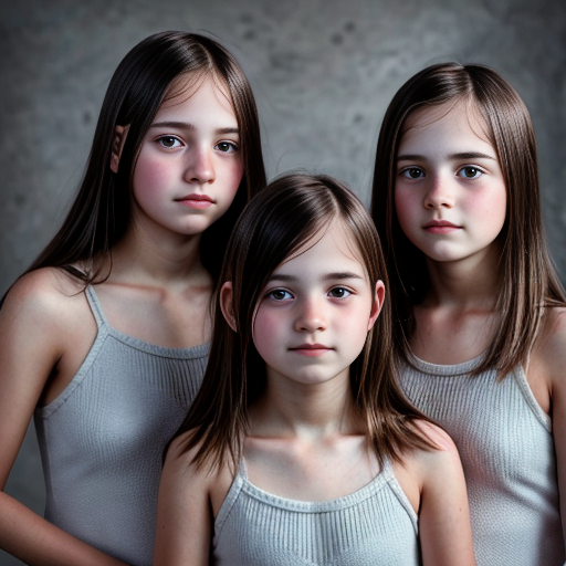 Generate a family photo of 16 year old triplet girls with black hair