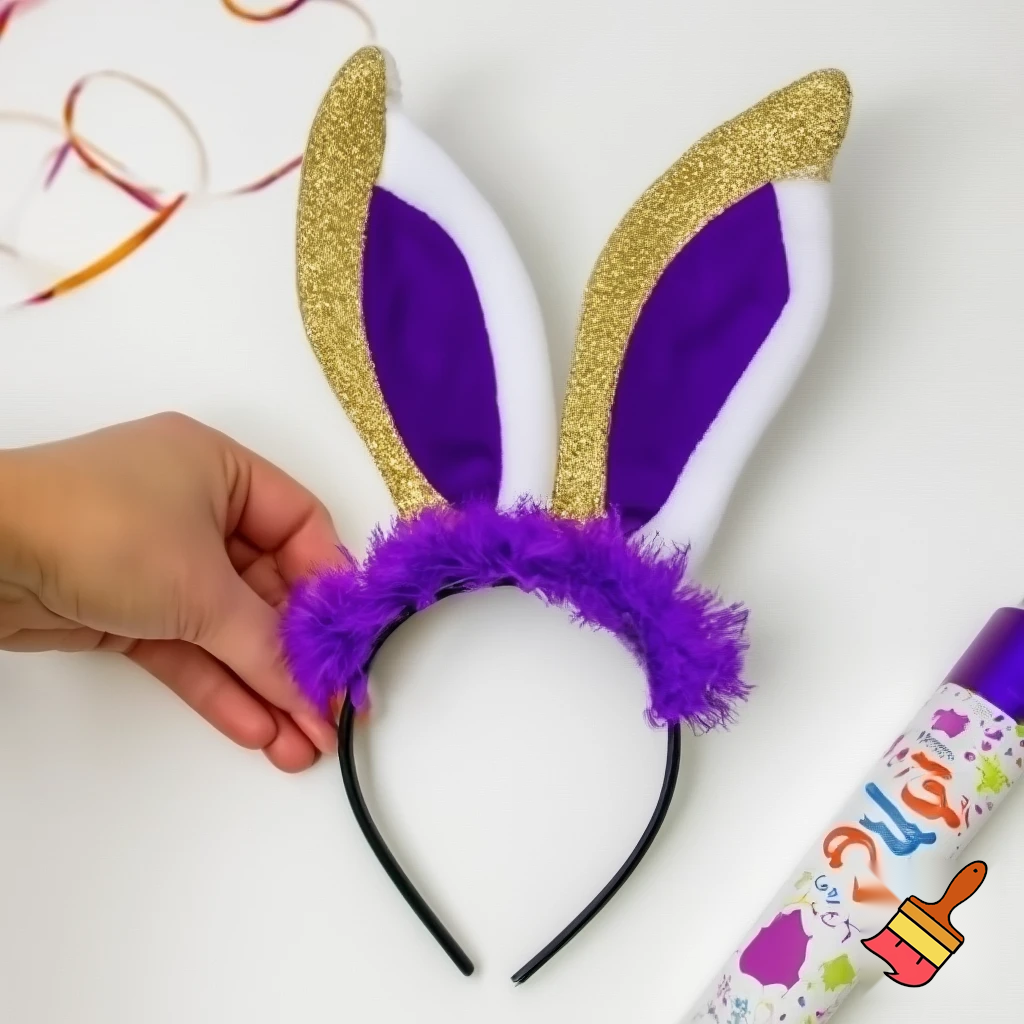 Special top hat headband Easter headband with rabbit, ears, purple and white purple and white with glitter velvet golden purple and white with glitter
