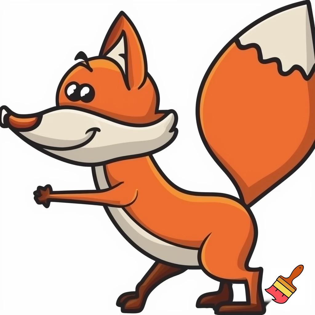 A cute cartoon fox on its hind legs.