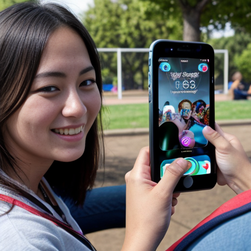 Goretzka play game on the apple iPhone and Vanessa play game on the apple iPhone at the park 